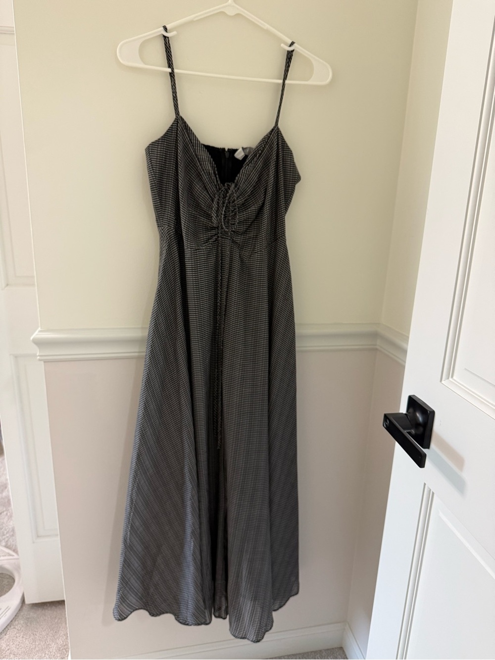 Wayf Black and White Gingham Tie-Front Maxi Dress